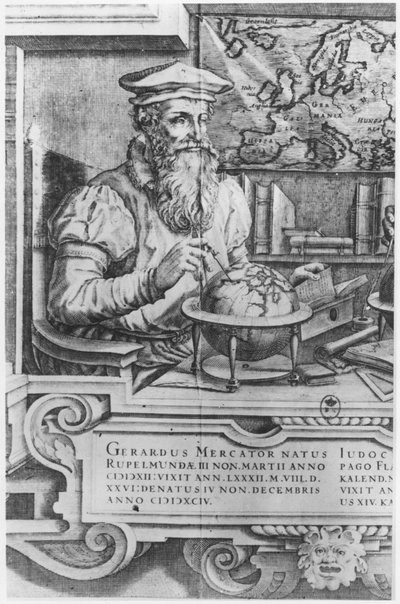 Gerard Mercator (1512-94) graviert für die Mercator und Hondius Atlantenserie von Flemish School