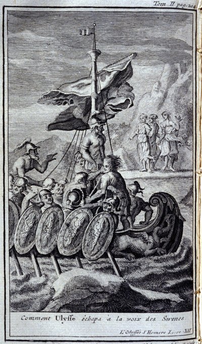 Wie Odysseus der Stimme der Sirenen entkam. Illustration für Buch XII der Odyssee von Homer, veröffentlicht in Amsterdam 1731, Privatsammlung Mailand von Flemish School