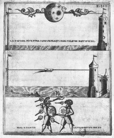 Wie man eine künstliche Wolke macht, Illustration aus Tratado de Artilleria von Diego Ufano, Brüssel, 1613 von Flemish School
