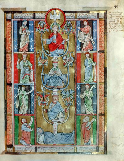 Ms 340 fol.11r Der Jessebaum, aus De Laudibus Sancte Crucis von Rabanaus Maurus (ca. 780-856) aus der Abtei Anchin von Flemish School