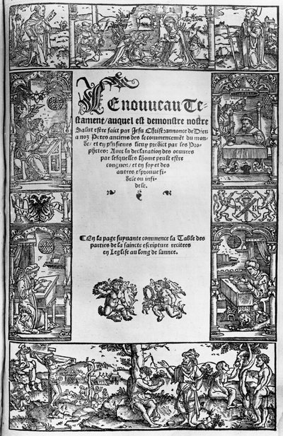 Neues Testament Titelblatt einer französischen Übersetzung von Jacques Lefevre dEtaples, veröffentlicht in Antwerpen 1531 von Flemish School