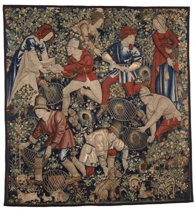 Wandteppich, der Bauern zeigt, die Kaninchen mit Frettchen jagen, Tournai, ca. 1450-75 von Flemish School