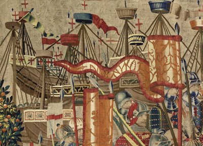 Wandteppich, der die Eroberungen von König Alfons V. von Portugal zeigt, Tournai. Detail. von Flemish School