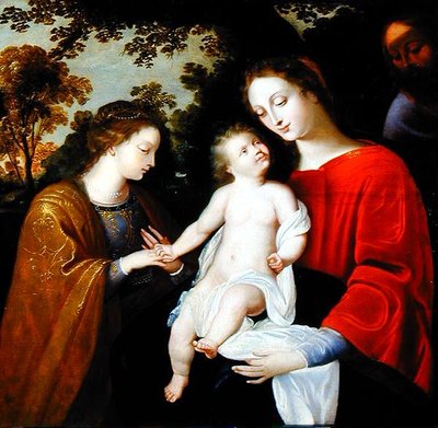 Die mystische Hochzeit der hl. Katharina, ca. 1625-50 von Flemish School