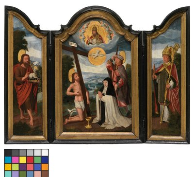 Triptychon mit der Heiligen Dreifaltigkeit, einer Hospitalschwester und Schutzheiligen von Flemish School
