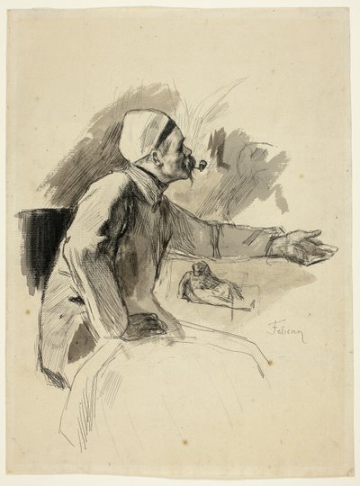 Sitzender Mann mit ausgestrecktem linken Arm von Félicien Rops