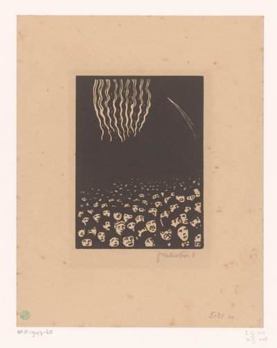 Gruppe von Menschen, die Feuerwerk betrachten von Félix Edouard Vallotton (signed by artist)