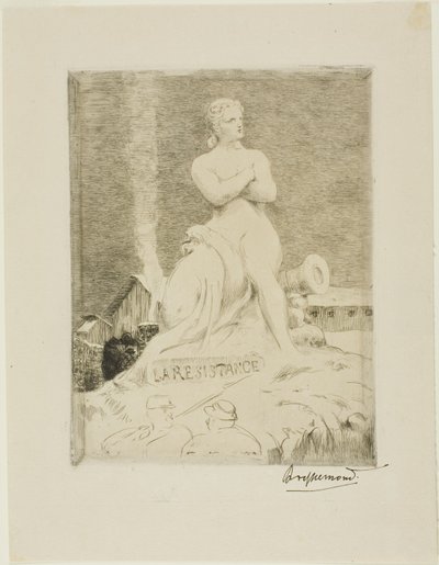 Die Statue des Widerstands von Falguière, Platte vier von Die Belagerung von Paris, 1870 von Félix Henri Bracquemond