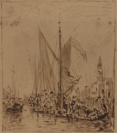 Boote und Gondeln vor der Piazza San Marco von Félix Ziem