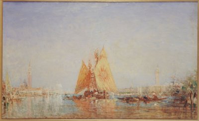 Venedig, Trabaccolo mit gelbem Segel, zwischen 1870 und 1890 von Félix Ziem
