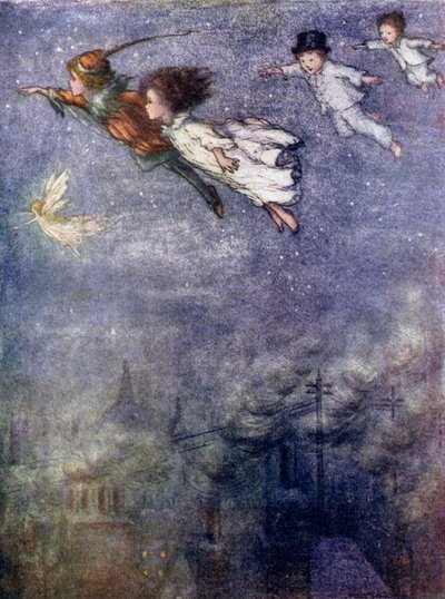 Peter und die Kinder fliegen durch die Nacht von Flora White