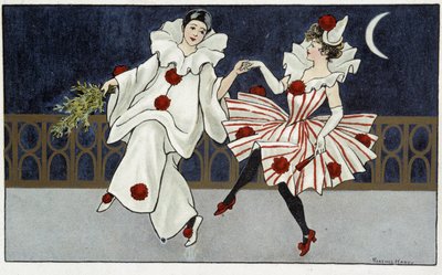 Pierrot und Colombine tanzen im Mondlicht - Zeichnung von Florence Hardy, Anfang 20. Jahrhundert von Florence Hardy