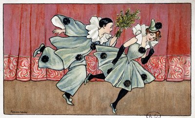 Pierrot läuft hinter Colombine her - Zeichnung von Florence Hardy, Anfang 20. Jahrhundert von Florence Hardy