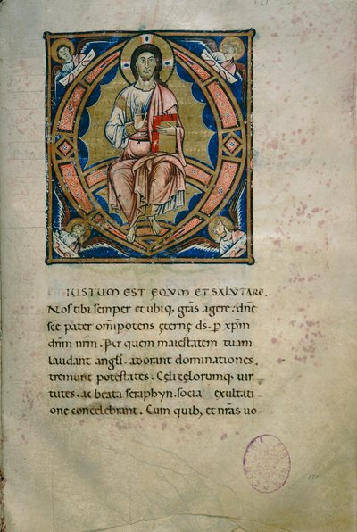 Illuminierte Seite mit Christus in Majestät und Symbolen der Evangelisten (Cod. Calci, ms. 36, c. 120) von Florentine School