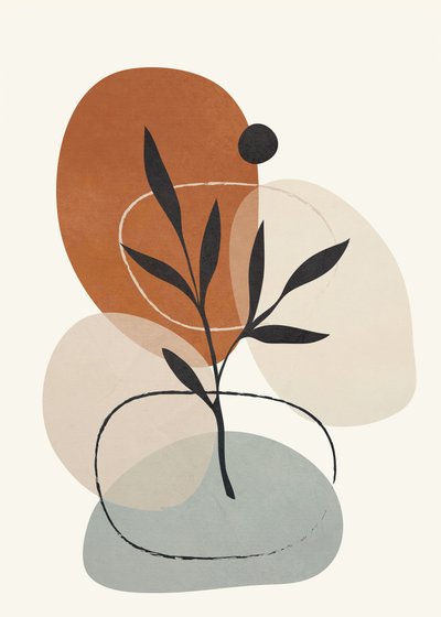 Erdige Botanische Abstraktion von Flow Line