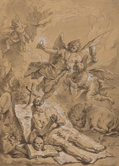 Letzte Kommunion des Heiligen Hieronymus von Follower of Francesco Fontebasso