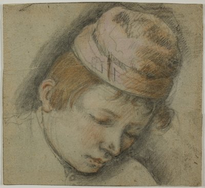 Kopf eines Jugendlichen mit rosa Mütze von Follower of Jacopo Bassano