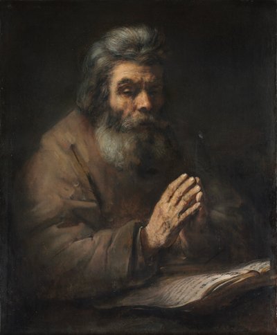 Ein älterer Mann im Gebet von Follower of Rembrandt van Rijn