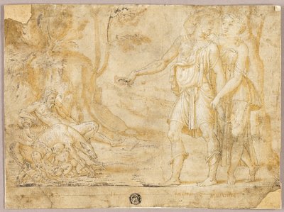 Faustulus und Merentia entdecken Romulus und Remus von Fontainebleau School