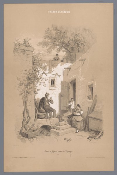 Eltern mit Kindern bei ihrem Dorfhaus von Fortuné Ferogio