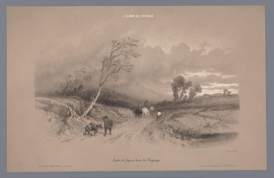 Reisende auf einem Landweg bei stürmischem Wetter von Fortuné Ferogio