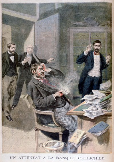 Explosion einer Briefbombe, die an Baron Alphonse de Rothschild gesendet wurde von Fortuné Méaulle