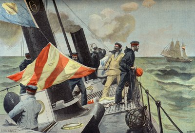 Eroberung eines spanischen Handelsschiffs, Spanisch-Amerikanischer Krieg 1898 (Gravur) von Fortune Louis Meaulle