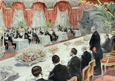Dinner für Felix Faure von den Vertretern des Handels und der Industrie im Jahr 1897 (Gravur) von Fortune Louis Meaulle