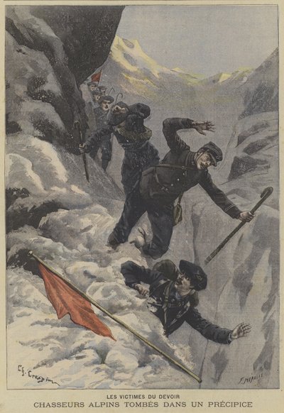 Französische Gebirgsjäger stürzen über einen Abgrund von Fortune Louis Meaulle