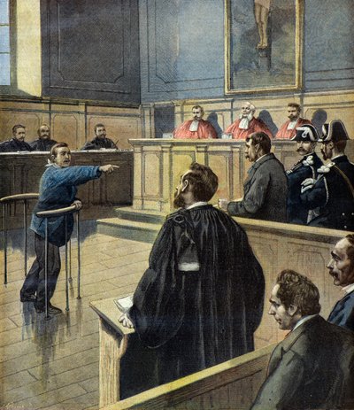 Im Gerichtssaal nennt Eugene Redon Alfred Pacotte als Mörder von Fortune Louis Meaulle