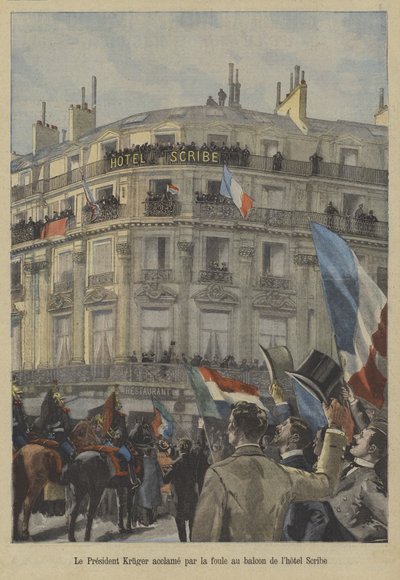 Paul Kruger, ehemaliger Präsident von Transvaal, auf dem Balkon des Hotel Scribe in Paris, empfängt den Beifall der Menge von Fortune Louis Meaulle