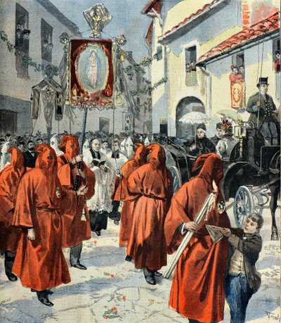 Königin Victoria besucht die Prozession der roten Büßer, Nizza von Fortune Louis Meaulle