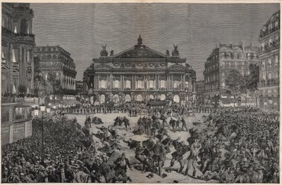 Unruhen in Paris gegen die Aufführung von Richard Wagners „Lohengrin“ im Palais Garnier 1891 - Patriotische Demonstration, Place de l