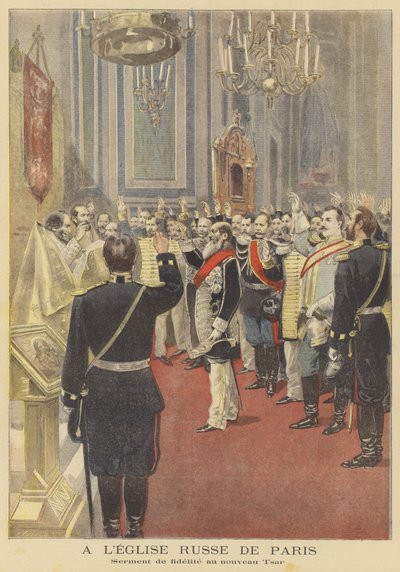 Eid der Treue zum neuen Zaren in der russischen Kirche in Paris von Fortune Louis Meaulle