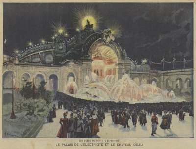 Der Palast der Elektrizität und das Wasserschloss bei Nacht, Weltausstellung 1900, Paris von Fortune Louis Meaulle