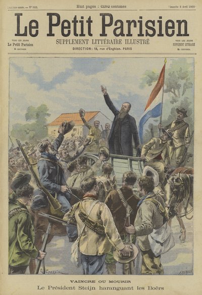 Sieg oder Tod. Präsident Steyn vom Oranje-Freistaat spricht zu den Buren-Truppen von Fortune Louis Meaulle