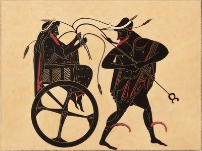Druck der Dekoration auf einer griechischen Amphore, zeigt Triptolemus und Hermes, um 1858 von Fourquemin