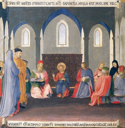 Ausschnitt, der den Streit mit den Doktoren im Tempel zeigt, Tafel aus dem Armadio degli Argenti (Silbertruhe) mit dem Leben Jesu von Fra (c.1387 1455) Angelico