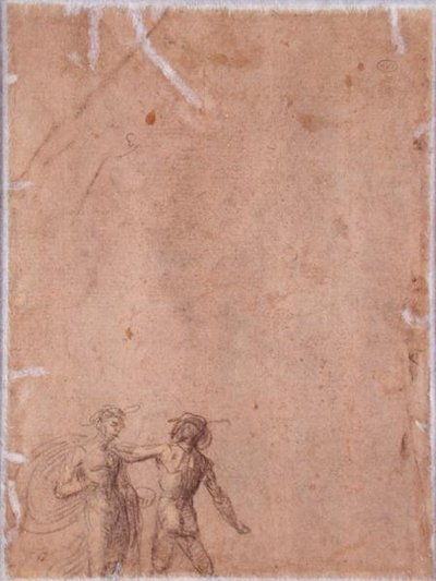 Zwei Figuren (verso) (schwarze & gelbe Kreide mit Weiß auf Papier) von Fra 1472 1517 Bartolommeo