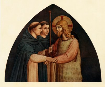Christus als Pilger, begegnet zwei Dominikanern, 15. Jahrhundert von Fra Angelico