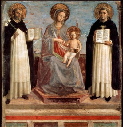 Jungfrau und Kind mit den Heiligen Dominikus und Thomas von Aquin, 1424-1430 von Fra Angelico