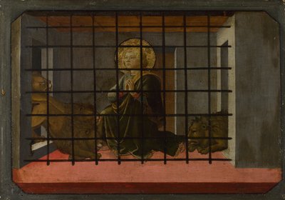 Heiliger Mamas im Gefängnis zu den Löwen geworfen (Predella) von Fra Filippo Lippi
