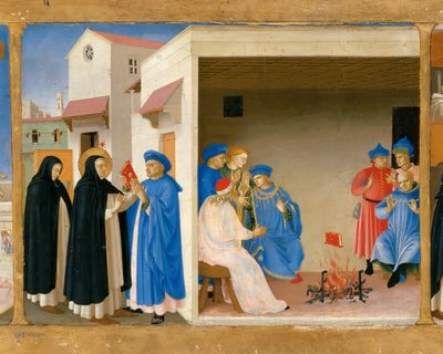 Der Streit des Heiligen Dominikus und das Wunder des Buches Predella des Retabels Die Krönung von Fra Giovanni Angelico da Fiesole
