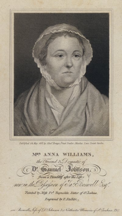 Anna Williams, walisische Dichterin und Freundin des englischen Schriftstellers Samuel Johnson (Gravur) von Frances (after) Reynolds