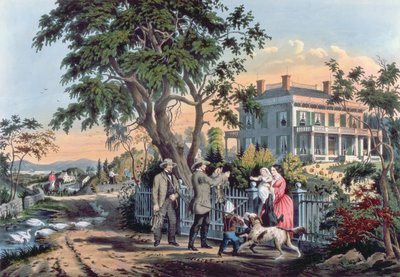 Nach der Jagd, graviert von Nathaniel Currier von Frances Flora Bond Palmer