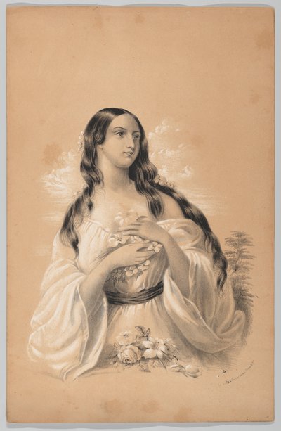 Frau mit Blumen, in The New York Drawing Book, eine Serie von Originalentwürfen enthaltend von Frances Flora Bond Palmer