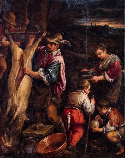 Bauer beim Schweineschlachten von Francesco (1549-92) Bassano