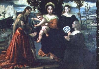 Madonna und Kind auf dem Thron mit Heiligen und Stiftern von Francesco Torbido