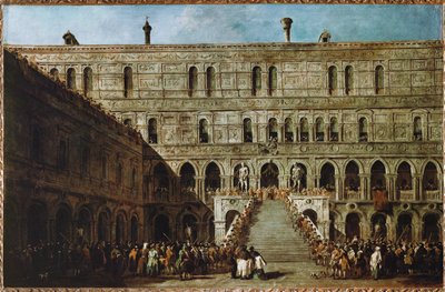Krönung des Dogen von Venedig auf der Treppe der Giganten des Dogenpalastes von Francesco (circle of) Guardi