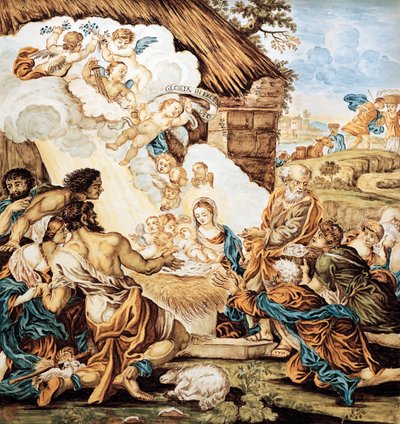 Krippe, bemalter Majolikateller, von Francesco Antonio Xaverio Grue, Abruzzo Castelli Manufaktur, Italien von Francesco Antonio Xaverio Grue